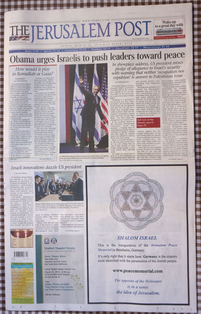Frontpage of Jerusalem Post - Israel